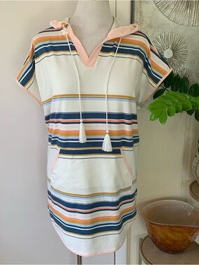 Sperry Striped Hooded Tunic in White, Navy & Pink